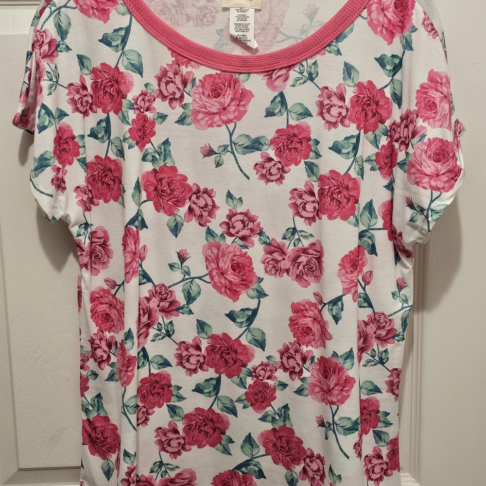 BiBi Pink Floral Short Sleeve Top